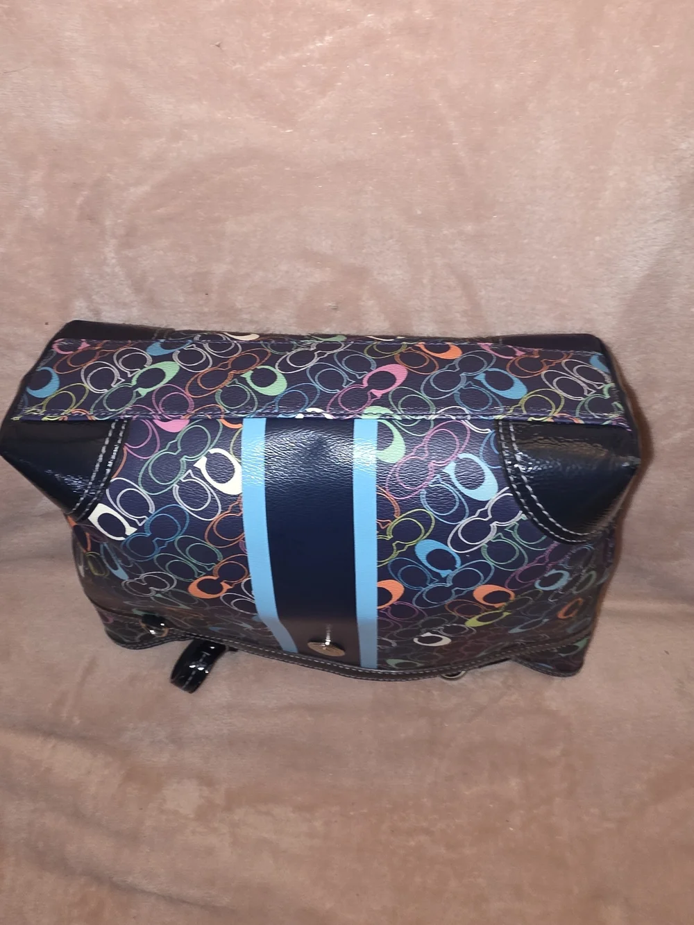 Coach Chelsea Multicolor Patterned Tote Bag with Blue Stripe F15139